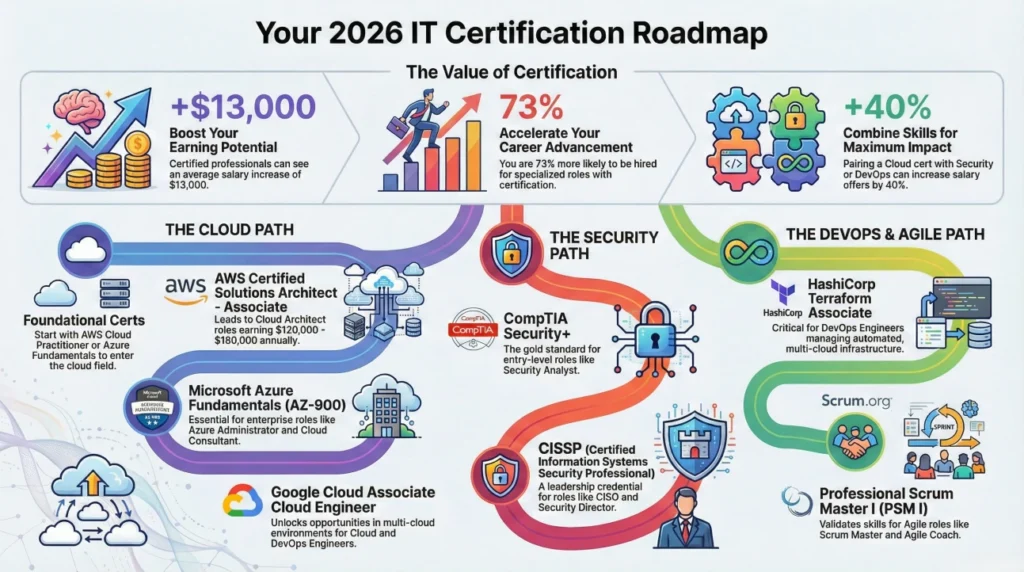 Top 10 IT certifications for 2026 career paths diagram