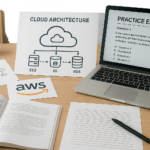 AWS Certified Solutions Architect – Professional study guide workspace with cloud diagrams and practice questions